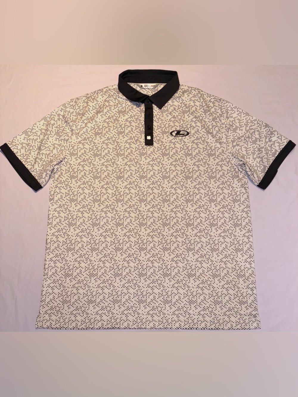 Men's Black & White Patterned Polo Shirt - Classic Collar